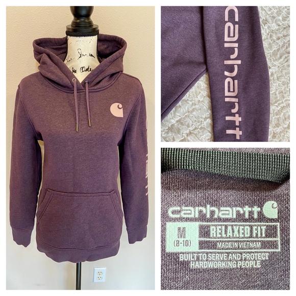 Carhartt Clarksburg Logo Graphic Hoodie Pullover Thick Relaxed Sweatshirt Medium - Picture 2 of 10